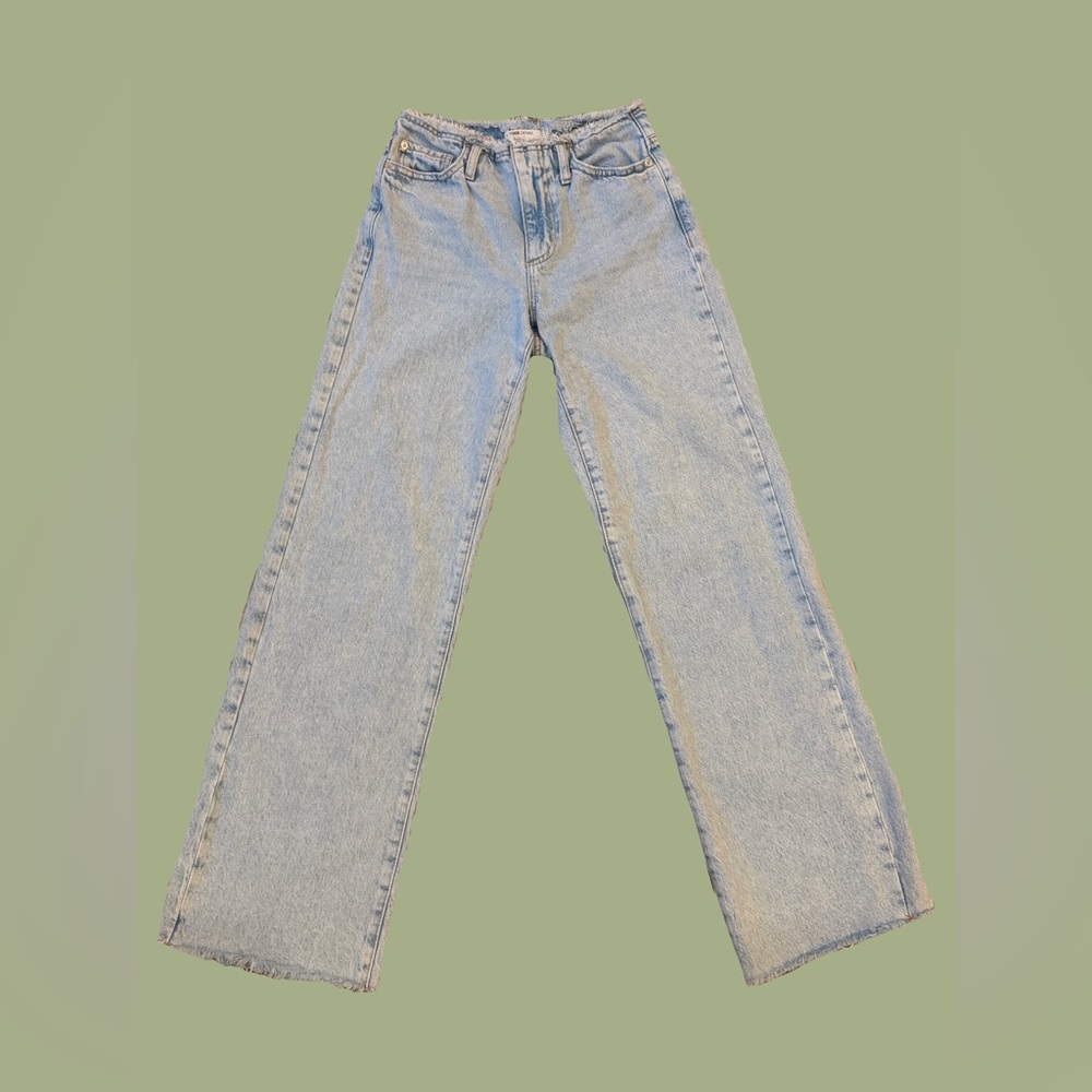 Garage Light Blue Straight Leg Fringe Waist Women’s Jeans